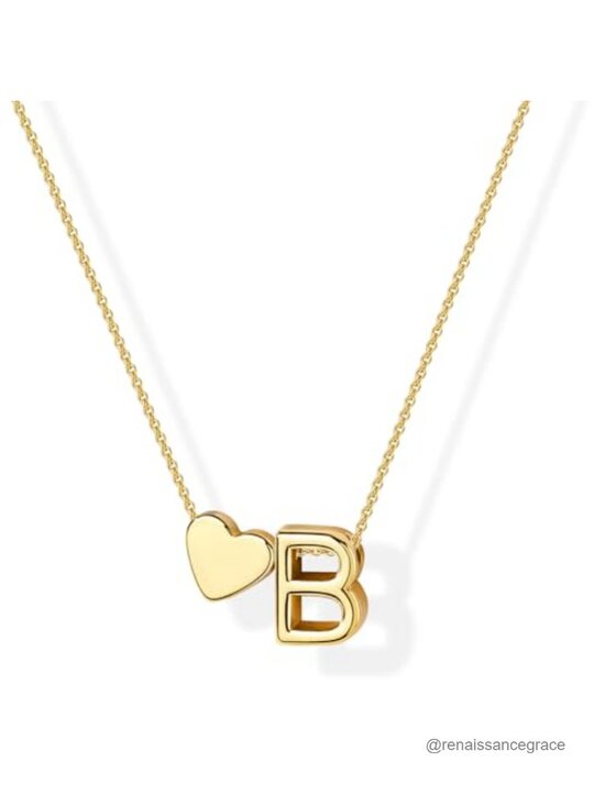 Jewelry - 14K Gold Plated Heart Initial Pendant Necklace A-Z